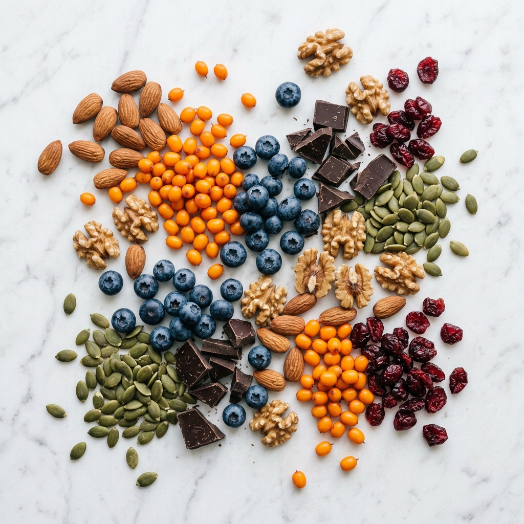 Sea Buckthorn superfood ingredients flat lay